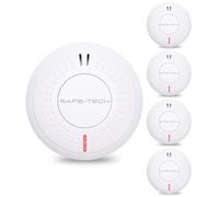 SAFE TECH Wireless Interconnected Smoke Alarm, Smoke Detector 10 Year Battery with Photoelectric Sensor, Fire Alarm with LED Indicator Low Battery and Fault Warning for House and Bedroom, 5 Pack