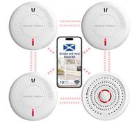 SAFE-TECH Wireless Interlinked Smoke & Heat Alarm Scotland Bundle | 3 Smoke Alarms and 1 Heat Alarm | 10-Year Lifespan Sensor Smoke Alarms for Home | UK Tech Support