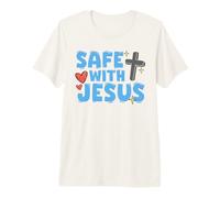 Safe with Jesus Christ Cross Religious Kid Christianity Premium T-Shirt