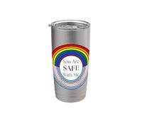 Safe with Me Pride Transgender Rainbow Flag Retro Circle Stainless Steel Insulated Tumbler