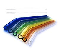 safe2bio Pack of 6 Coloured Premium Glass Straws with 2 Cleaning Brushes, Colourful Drinking Straws 20 cm Long, Glass Straws AD 8 mm, Drinking Straw Recyclable, Cocktail, Smoothie, Curved