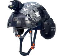 SAFEBUILDER Hard Hats with Visor and Headlight Ear Muffs Lightweight Vented Safety Helmet Headlamp for Construction Industrial Outdoor Work ANSI Z89.1 Approved (GangMu+CSV+B07+SHL01)