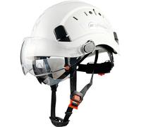 SAFEBUILDER Safety Helmet Hard Hat with Visor Clear & Tinted Adjustable Vented ABS Work Helmet 6-Point Suspension ANSI Z89.1 Approved for Industrial (White Hat with Tinted & Clear Visor)