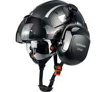 SAFEBUILDER Safety Helmet With Goggles Ear Muffs Work at Hight Carbon Fiber Abs Hard Hats For Industrial Construction Head Protection ANSI Z89.1 Approve (01-Matte Black+Clear&Tinted Goggle+B07Earmuff)