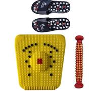 Safedeal Acupressure 3 pcs Foot Reflexology kit 1 pcs Acupressure Mat, 1 pcs Wooden Foot Roller & 1 pcs Free Yoga Paduka For Pain relief & Full Body Blood Circulation