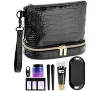 SafeDelux On-the-Go Travel Bag Set - Durable PU Leather, Airtight Zippers, Airtight Tube, Metal Tray, Cone Papers - Great Holiday Gifts for Women (Black)