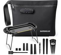 SafeDelux Secure Storage Bag Set with Combination Lock & Carbon Lining, Airtight Travel Container with Accessories - Foldable Tray, Brush, Funnel & Packer, Airtight Tube, Cone Papers