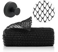Safefine Authentic Real African Net Sponge Long, 100% Knitted, Stretch Length up to 170 cm, for Bathing, Exfoliating, Back Scrub for Smoother Skin (Black with Hanger)