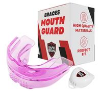 SafeGrin Premium Mouth Guard for Braces, Upper and Lower Teeth Protection for Sports, Football, Lacrosse, Hockey, Baseball, Youth Comfort Fit, Guard