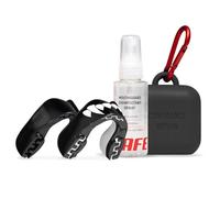 SAFEJAWZ Mouth Guard Ultimate Protection Bundle, 2 Premium Adults Black Gum Shields, Durable Silicone Case, Disinfectant Spray, Teeth Protection Kit for Rugby, Boxing, MMA and All Contact Sports