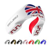 SAFEJAWZ Mouth Guard, Union Jack Dual Layer Gum Shield for Juniors with Case, Easy Fit Remouldable Kids Gumshield for Rugby, Boxing, MMA, Hockey & All Contact Sports (Child <11 Years, UK Flag White)