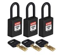 SafeKey Lockout Padlock Nylon Black 1.5" Plastic Shkl, Pack of 3