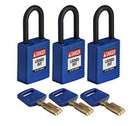 SafeKey Lockout Padlock Nylon Blue 1.5" Plastic Shkl, Pack of 3