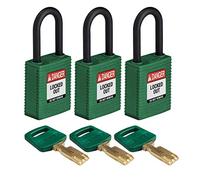 SafeKey Lockout Padlock Nylon Green 1.5" Plastic Shkl, Pack of 3