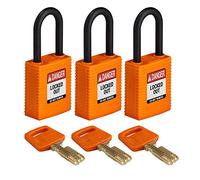 SafeKey Lockout Padlock Nylon Orange 1.5" Plastic Shkl, Pack of 3