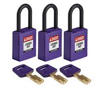 SafeKey Lockout Padlock Nylon Purple 1.5" Plastic Shkl, Pack of 3
