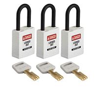 SafeKey Lockout Padlock Nylon White 1.5" Plastic Shkl, Pack of 3