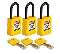 SafeKey Lockout Padlock Nylon Yellow 1.5" Plastic Shkl, Pack of 3