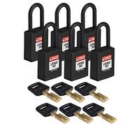 SafeKey Nylon Padlock, 38mm x 84mm x 19mm, Black, Pack of 6