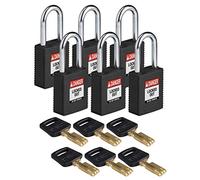 SafeKey Nylon Padlock, 38mm x 84mm x 19mm, Black, Pack of 6