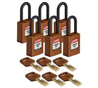 SafeKey Nylon Padlock, 38mm x 84mm x 19mm, Brown, Pack of 6