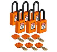 SafeKey Nylon Padlock, 38mm x 84mm x 19mm, Orange, Pack of 6