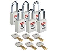 SafeKey Nylon Padlock, 38mm x 84mm x 19mm, White, Pack of 6