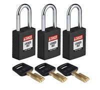 SafeKey Nylon/Steel Padlock, 38mm x 84mm x 19mm, Black, Pack of 3