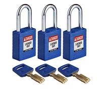 SafeKey Nylon/Steel Padlock, 38mm x 84mm x 19mm, Blue, Pack of 3