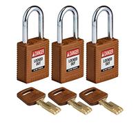 SafeKey Nylon/Steel Padlock, 38mm x 84mm x 19mm, Brown, Pack of 3