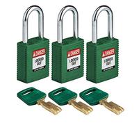 SafeKey Nylon/Steel Padlock, 38mm x 84mm x 19mm, Green, Pack of 3