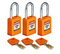 SafeKey Nylon/Steel Padlock, 38mm x 84mm x 19mm, Orange, Pack of 3