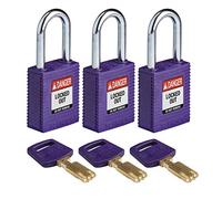 SafeKey Nylon/Steel Padlock, 38mm x 84mm x 19mm, Purple, Pack of 3