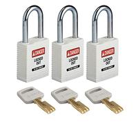 SafeKey Nylon/Steel Padlock, 38mm x 84mm x 19mm, White, Pack of 3