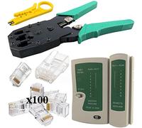 Safekom -Crimper Tool Kits, RJ45, RJ11 RJ12, Cat5e Cat6 Cat6e Cat7 -Network Crimper Wire Connector Stripper, Lead Testing ADSL DSL Wire Cutter, Ethernet Crimper kit 100 Pcs RJ-45 Connectors