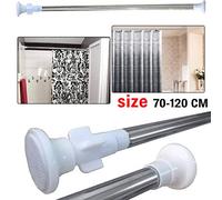 Safekom Telescopic Straight Bathroom Bath Extendable Wardrobe Windows Doors Bath Shower Curtain Rail Rod Pole Steel Rods Rails - 1 Year Warranty Free & Fast Same Day Dispatch UK Seller (70-120cm)