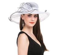 SAFERIN Women's Organza Church Fascinator Bridal Tea Party Wedding Hat, Tz-white Black, M