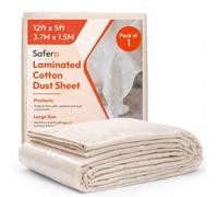 Safero Laminated Cotton Dust Sheets for Decorating & Painting Size 12 feet x 5 feet | Paint Cover Sheet Backed with Plastic Polythene Sheeting | Drop Cloth for Painting, Furniture, Floor, StairCase