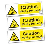 SAFESIGN (3 Pack) Mind Your Head Vinyl Sign Stickers 300 X 100mm - Safety Health Waterproof Vinyl Conforms to EN ISO 7010:2012