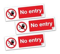 SAFESIGN (3 Pack) No Entry Vinyl Sign Stickers 200 X 75mm - Staff Only/Authorised/Keep Out/Beyond this point Conforms to EN ISO 7010:2012