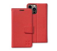 SafeSleeve EMF Protection Anti Radiation iPhone 15 Pro Max Case with Card Holder - RFID Blocker, Military-Grade Shielding, 3-Card Slots with Built-in Stand - Vegan Leather Case for Men & Women (Red)