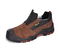 SAFETOE Men's Safety Shoes L-7525 Composite Toe Lightweight Slip on Safety Shoes Breathable Nubuck Leather with Memory Foam Insoles Metal Free Insulated Rubber Sole Size UK 12