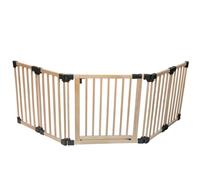 Safetots Wooden Multi Panel Multi Use Safety Barrier, Up to 256cm, Natural Wood, Flexible Room and Stair Barrier, Room Divider with Door for Baby and Toddler, Easy Installation