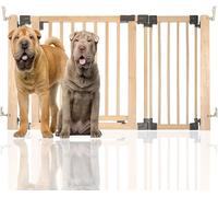 Safetots Wooden Multi Panel Pet Barrier, Up to 136.5cm, Natural Wood, Multi Panel Flexible Pet Room Barrier, Room Divider with Door for Dog and Puppy, Easy Installation