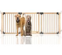Safetots Wooden Multi Panel Pet Barrier, Up to 216.5cm, Natural Wood, Multi Panel Flexible Pet Room Barrier, Room Divider with Door for Dog and Puppy, Easy Installation