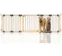 Safetots Wooden Multi Panel Pet Barrier, Up to 256.5cm, Natural Wood, Multi Panel Flexible Pet Room Barrier, Room Divider with Door for Dog and Puppy, Easy Installation