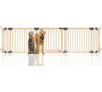 Safetots Wooden Multi Panel Pet Barrier, Up to 296.5cm, Natural Wood, Multi Panel Flexible Pet Room Barrier, Room Divider with Door for Dog and Puppy, Easy Installation
