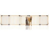 Safetots Wooden Multi Panel Pet Barrier, Up to 376.5cm, Natural Wood, Multi Panel Flexible Pet Room Barrier, Room Divider with Door for Dog and Puppy, Easy Installation