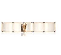 Safetots Wooden Multi Panel Pet Barrier, Up to 416.5cm, Natural Wood, Multi Panel Flexible Pet Room Barrier, Room Divider with Door for Dog and Puppy, Easy Installation