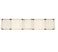 Safetots Wooden Multi Panel Room Divider, up to 376cm, Natural Wood, 76cm Tall, Multi Panel Flexible Room Barrier, Room Divider with Door for Baby and Toddler, Easy Installation